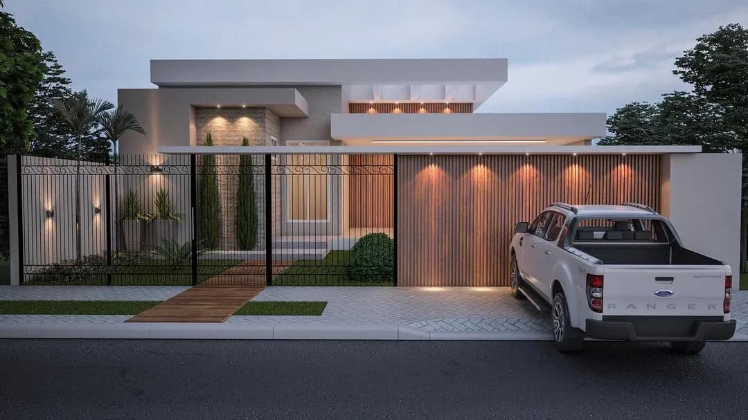 Imagem realista de uma casa moderna com piscina